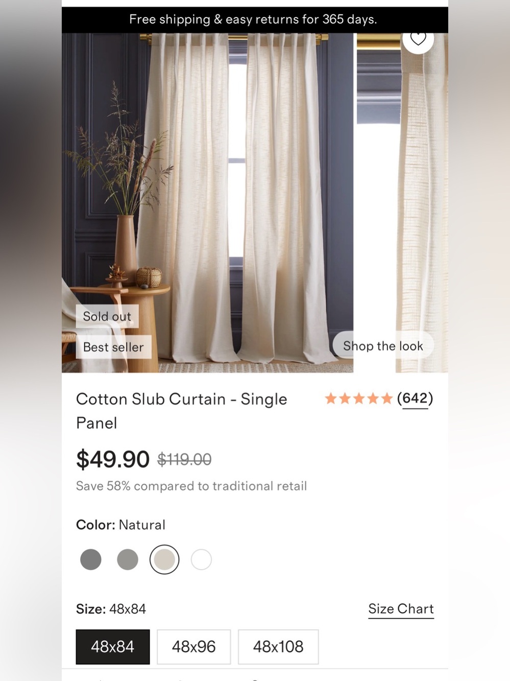 Quince Cotton Slub Curtain - 3 x Single Panel 48x85 Like New ($30 each)